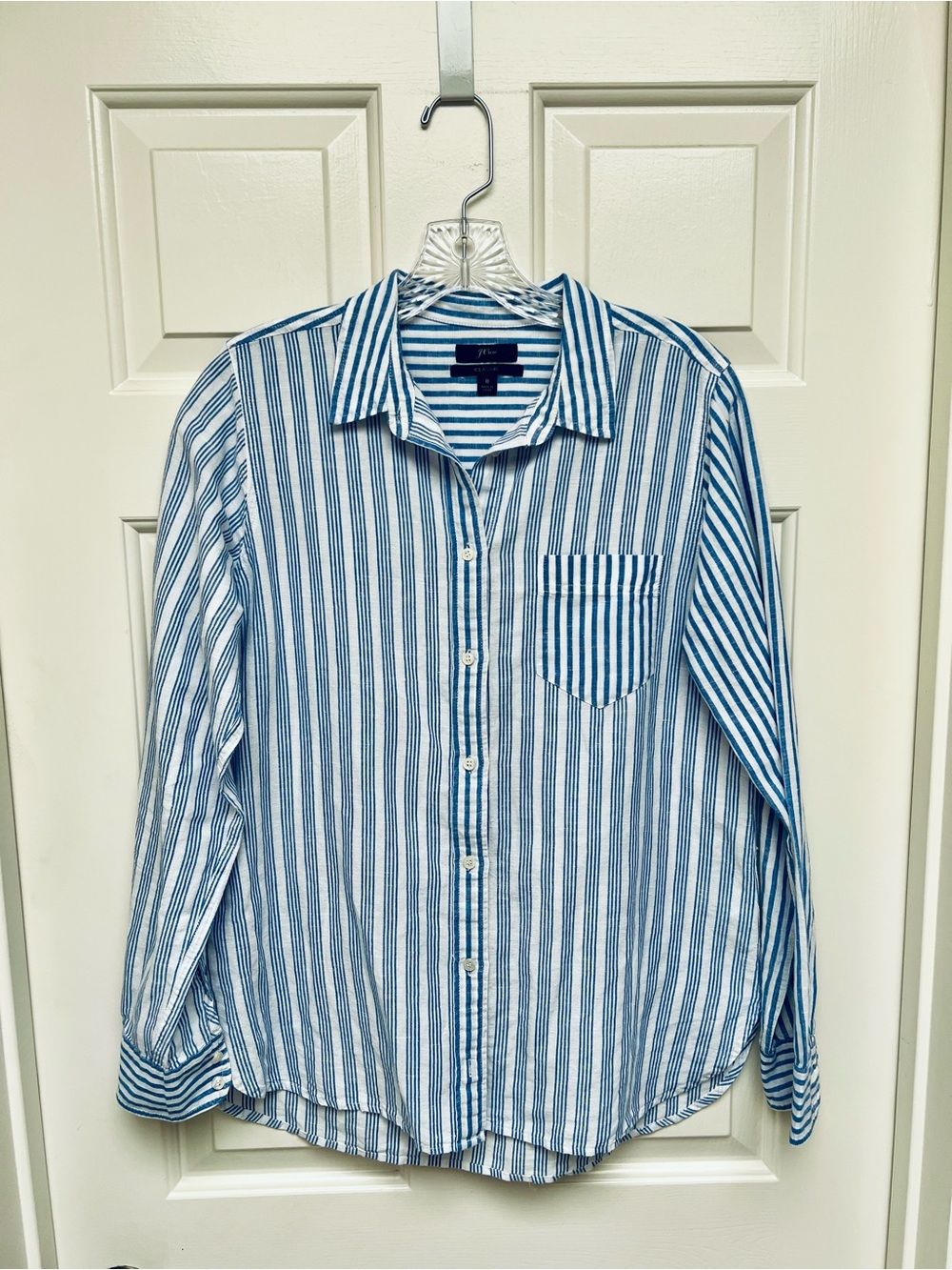 J Crew blue striped linen shirt